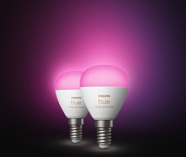 Philips Hue White and Color Ambience Lyster lampe, E14, P45 2 stk.