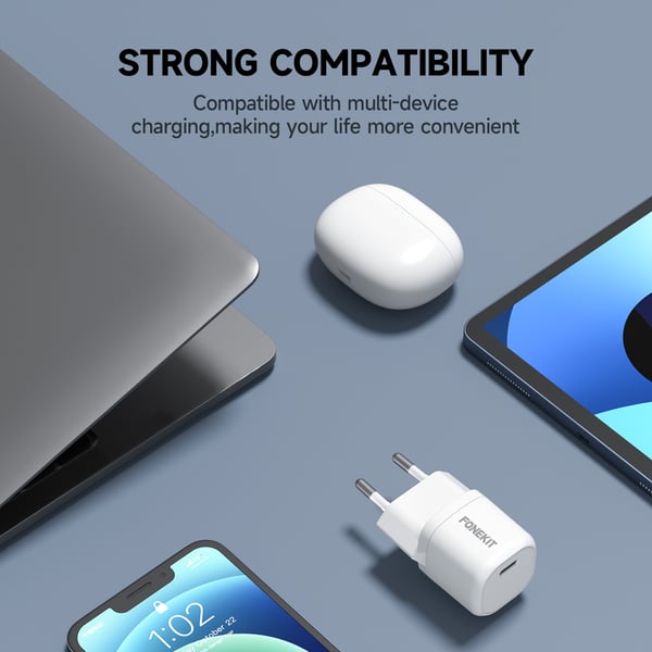 FoneKit Mini 20W -nätadapter, USB-C, vit