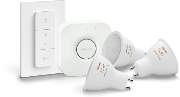 Philips Hue -LED-smartpære, BT, Hvid og farvet ambiance, GU10, 4,2 W, starterpakke