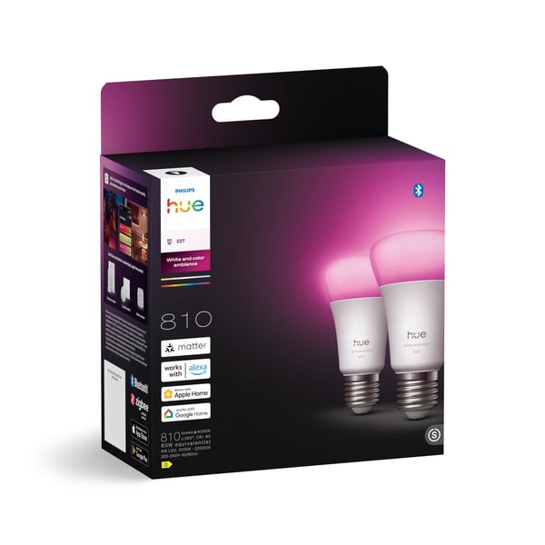 Philips Hue LED-smartlampa, White and color ambiance, E27, 810 lm, 2-pack