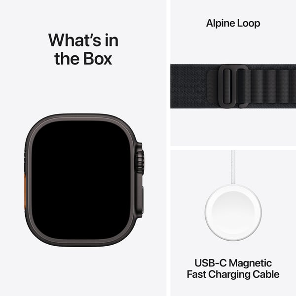 Apple Watch Ultra 3 (GPS + Cellular) 49 mm svart titanboett och svart Alpine-armband, stor