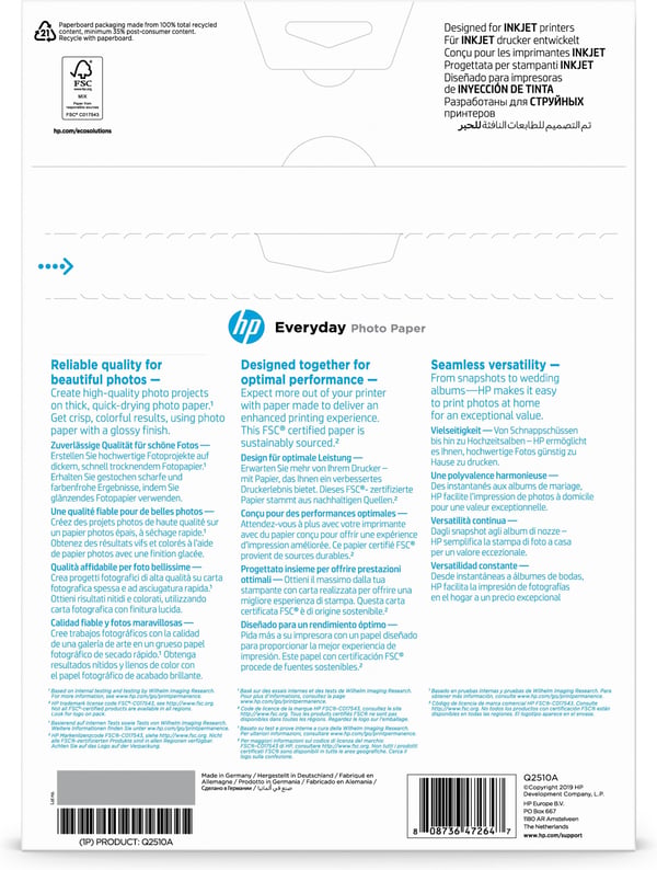 HP Everyday Glossy fotopapper, A4, 100 ark