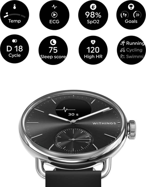 Withings Scanwatch 2 -smartwatch, 38 mm, svart