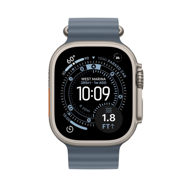 Apple Watch Ultra 3 (GPS + Cellular) 49 mm naturvit titanhus och ankars blå Ocean-armband