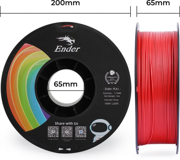 Creality Ender - PLA+ -filament för 3D-skrivare, 1,75 mm, röd