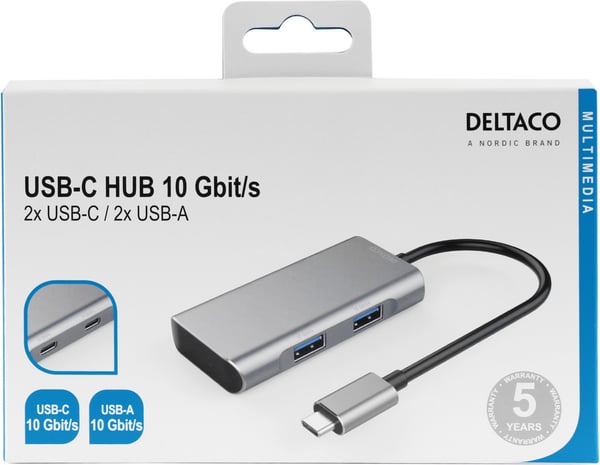 Deltaco HUB201 - USB-C-hub, stjern grå