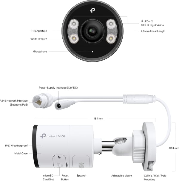 TP-Link VIGI InSight S385 4K övervakningskamera för utomhusbruk, 2,8 mm