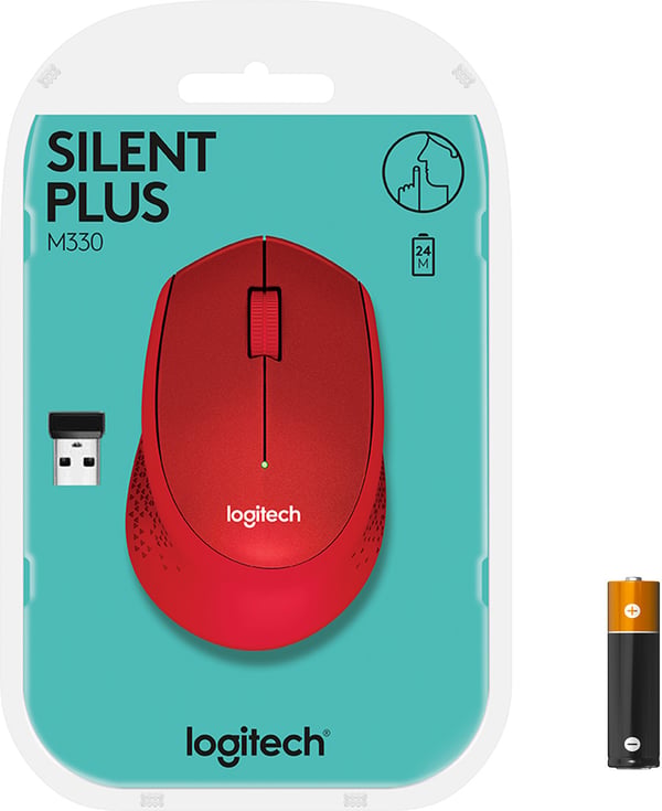 Logitech M330 Silent Plus -mus, röd