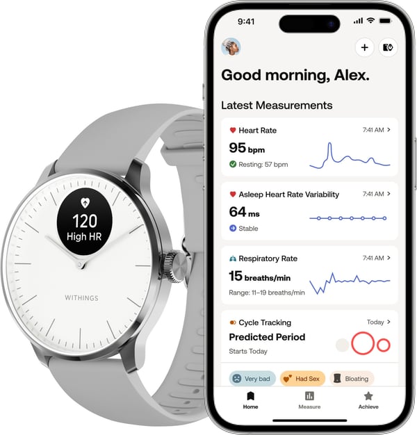 Withings Scanwatch Light -smartur, 37 mm, hvid / grå.