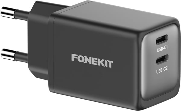 FoneKit GaN PD 48W nätadapter, USB-C + USB-C, svart