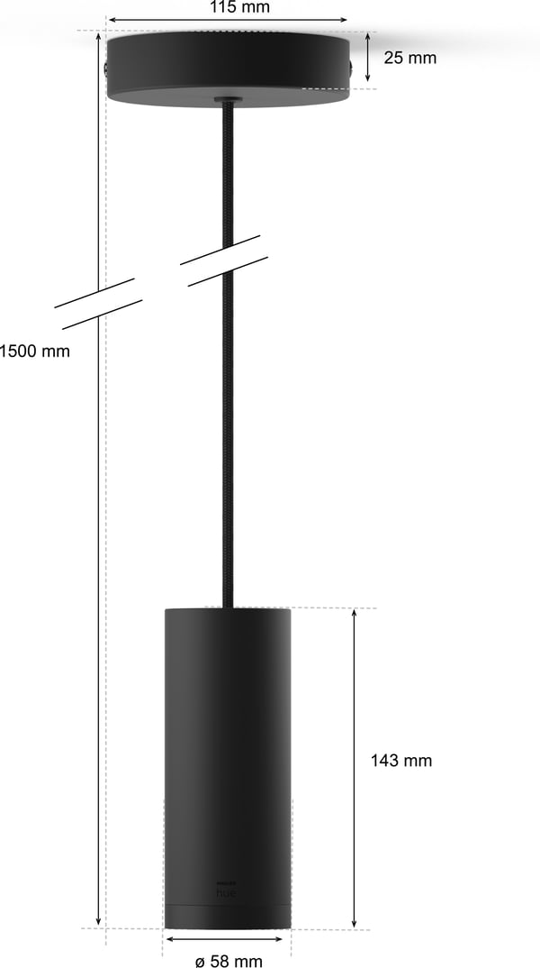 Philips Lightguide Cord - hængende kabel til lampe, sort, E27