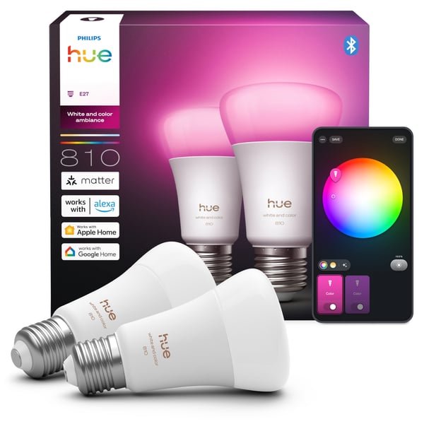 Philips Hue LED-smartlampa, White and color ambiance, E27, 810 lm, 2-pack