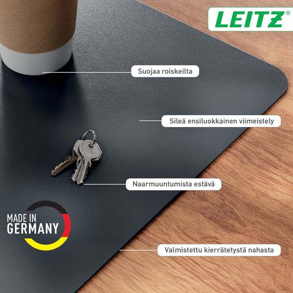 Leitz musmatta i läder, 70 x 36 cm, mörkgrå