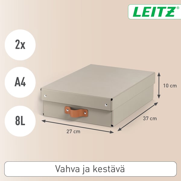 Leitz Puro förvaringslåda med lock, storlek M, låg, 8 l, 2 st, beige