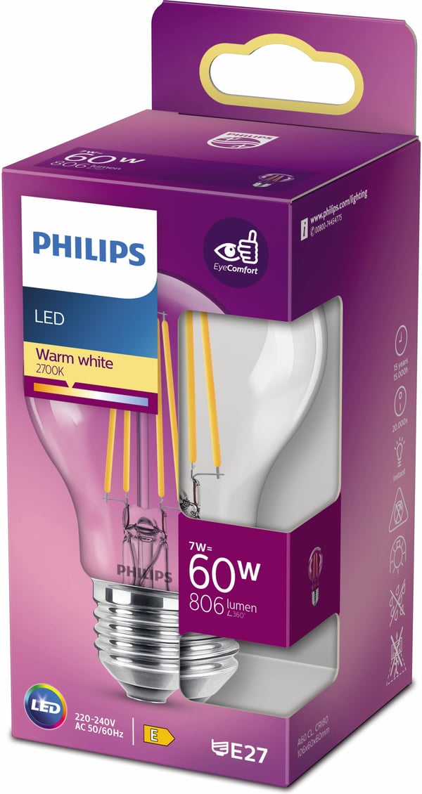 Philips Classic LED-lyskilde, E27, 2700 K, 806 lm