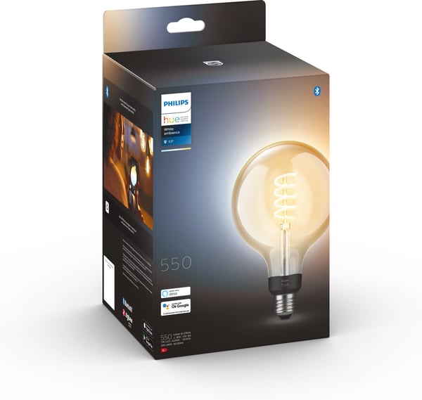 Philips Hue - filamentintelligent lampe, White ambiance, Filament Globe, E27, 9,5 cm