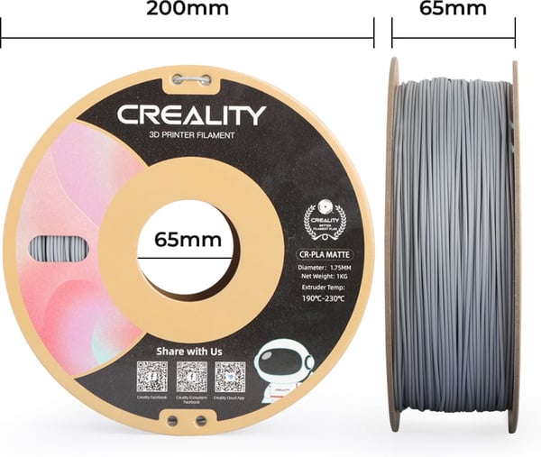 Creality CR-PLA Matte -filament til 3D-printere, 1,75 mm, matgrå