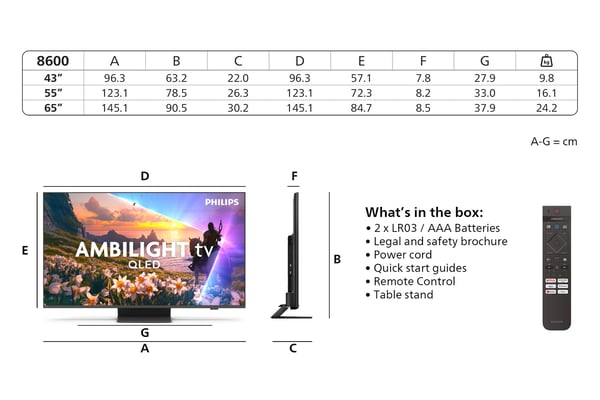 Philips 43" PUS8600 – 4K QLED Ambilight TV