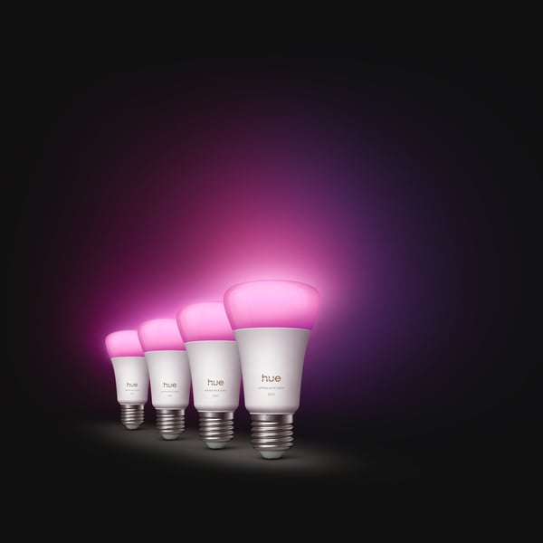 Philips Hue LED-smartlampa, Vit och färgambians, E27, 810 lm, 4-pack