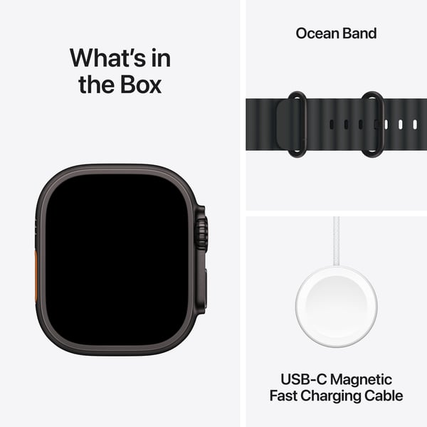 Apple Watch Ultra 3 (GPS + Cellular) 49 mm svart titanboett och svart Ocean-armband