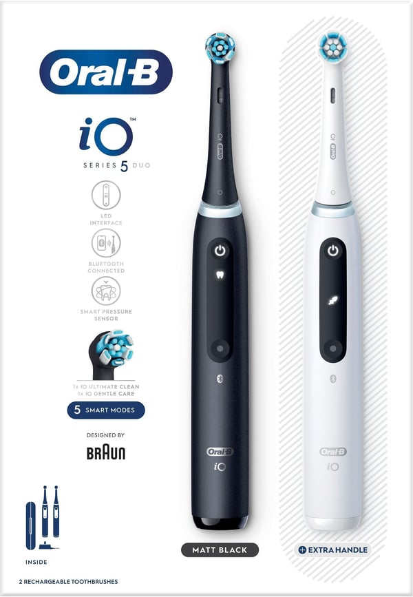 Oral-B iO 5 Black & White -el-tandbørste, dobbeltkrop, sort/hvid
