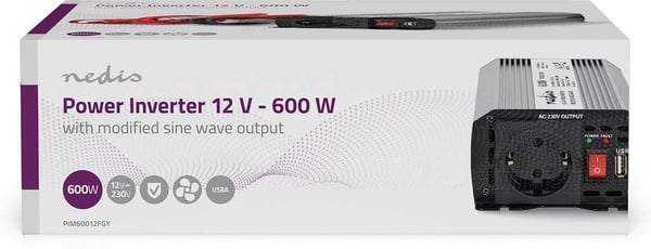 Nedis PIM60012FGY inverter, 12 V, 600 W, modificeret sinuskurve