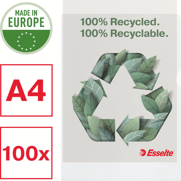 Esselte 100% återvunnen plastficka, A4, 100 mikron