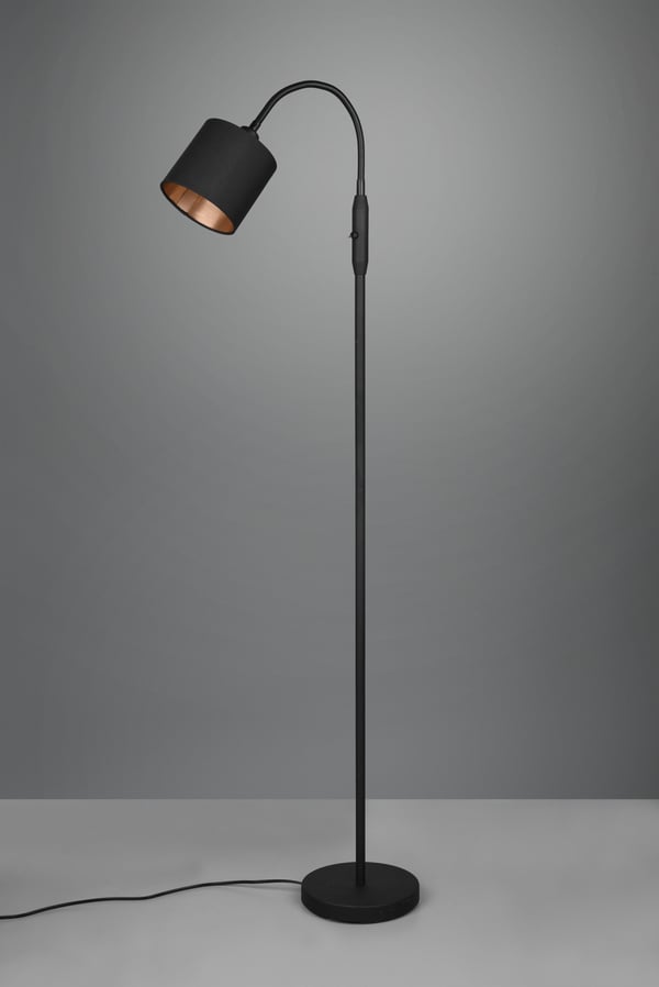 Trio Tommy -golvlampa, 1-delad, E14, mattsvart/guld