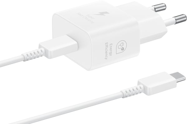 Samsung 25W USB-C GaN -net adapter og USB-C-USB-C-kabel, hvid