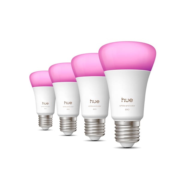 Philips Hue LED-smartlampa, Vit och färgambians, E27, 810 lm, 4-pack