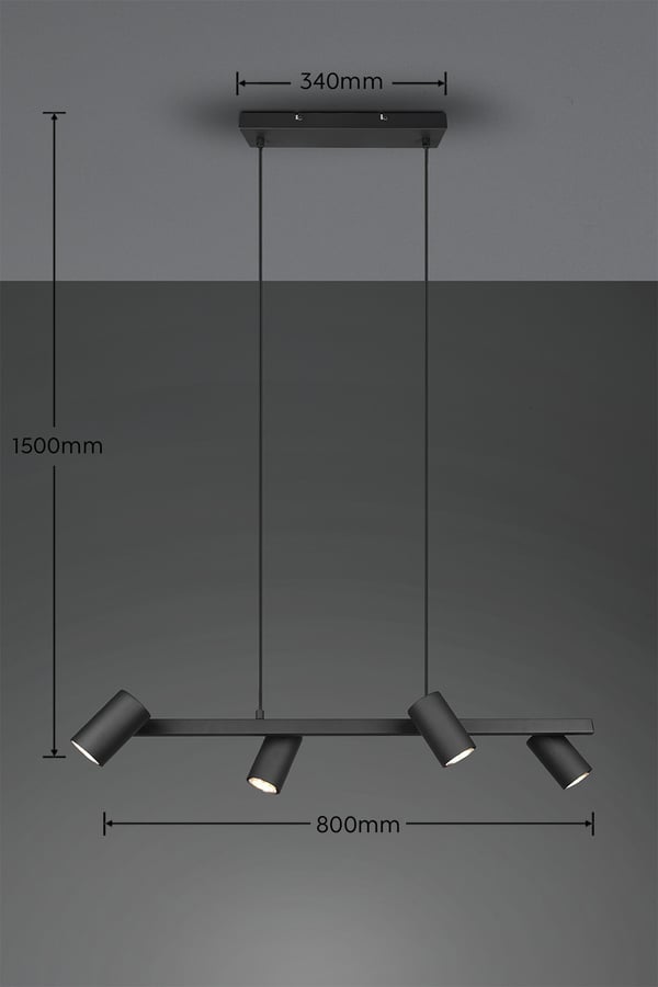 Trio Marley -hængende lampe 80 cm, 4-delt, GU10, mat sort