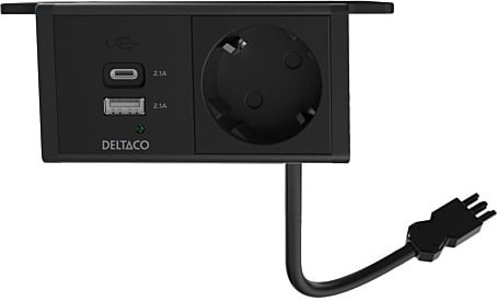 DELTACO strömpanel, 1 uttag, 1x21W A+C USB-laddare, GST18-kontakt