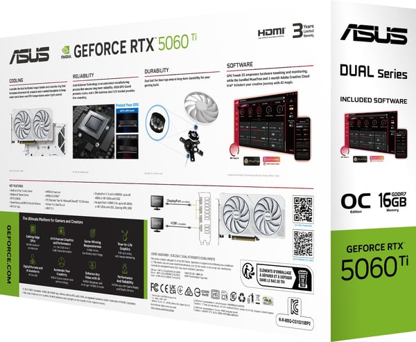 ASUS Dual GeForce RTX 5060 Ti 16 GB Vit Edition grafikkort