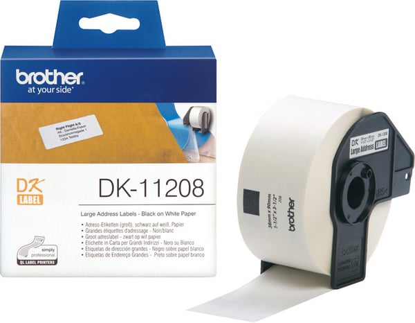 Brother DK-11208 -adressetikett 38 x 90 mm, svart/vit