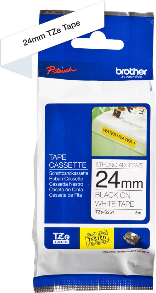 Brother TZe-S251 -etikettband, 24 mm x 8 m, svart på vit bakgrund