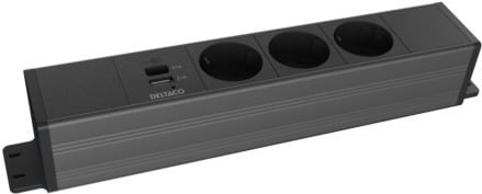 DELTACO strømpanel, 3 udtag, 1x21W A+C USB-oplader, GST18-tilslutning, kædning