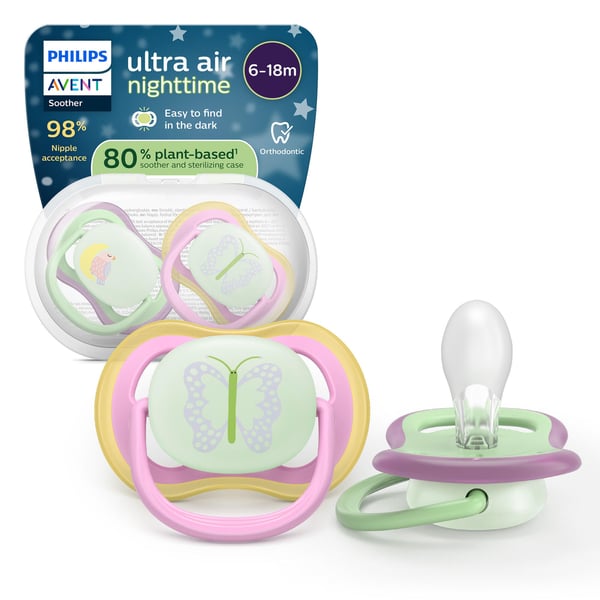 Philips Avent Ultra air nattnappar, 6–18 mån, 2 st, rosa/ljusgrön
