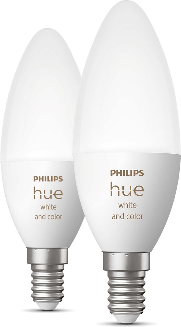 Philips Hue White and Color Ambiance -LED-pære, BT, E14, 470 lm, 2 stk. pakke