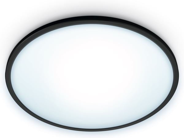 WiZ SuperSlim -taklampe, rund, sort, 14 W, justerbart hvidt lys, Wi-Fi