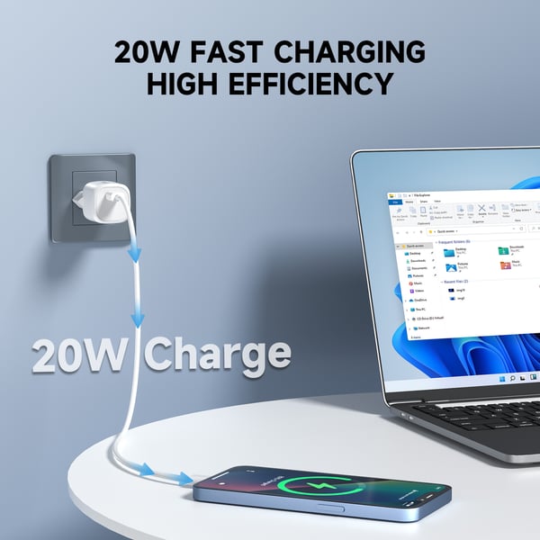 FoneKit Mini 20W -nätadapter, USB-C, vit