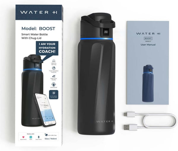 WaterH BOOST Chug Lid smart vandflaske, 946 ml, sort