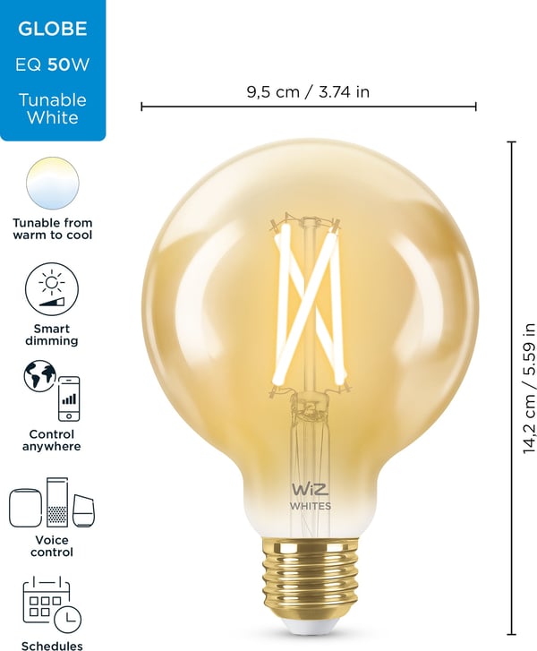 WiZ smartlampe globe, E27, Wi-Fi, 2000-5000 K