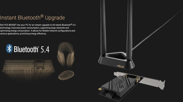 Asus PCE-BE92BT Tri-band PCI-E-WiFi 7-adapter och Bluetooth 5.4-adapter
