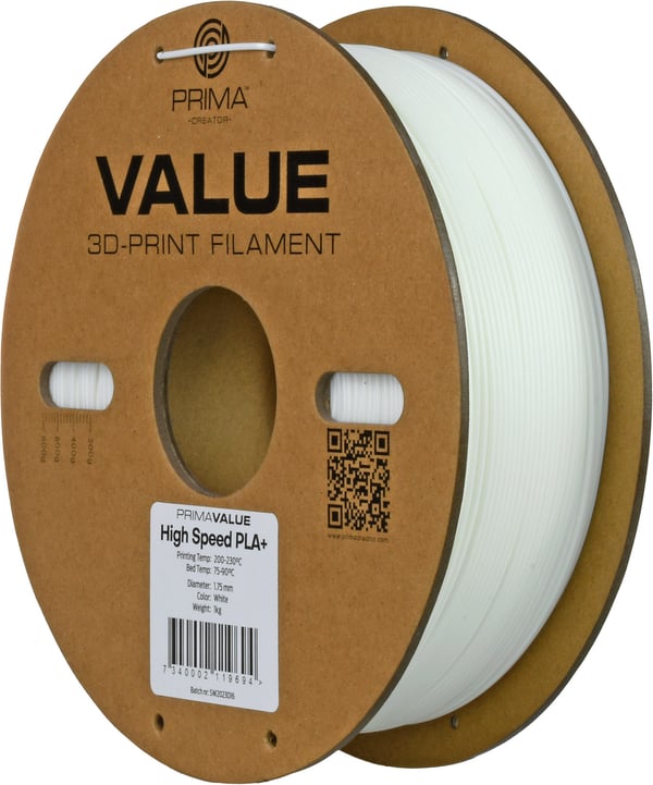 PrimaValue PLA+ High Speed filament til 3D-printere, 1.75 mm, hvid