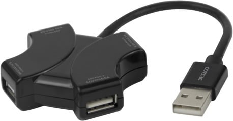 Deltaco USB-A-hub, 4x USB-A, 480 Mbps, sort