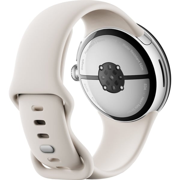 Google Pixel Watch 3 WiFi -smartwatch, 45 mm, porcelæn / poleret sølv