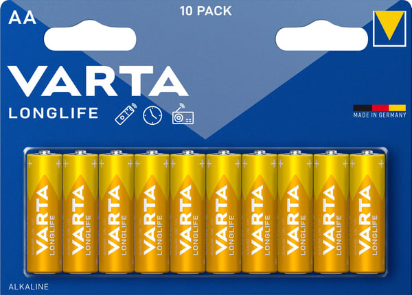 Varta Longlife-alkalibatteri, 10 stk. AA (LR6) batterier