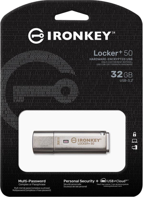 Kingston IronKey Locker+ 50 32 GB USB 3.2 Gen 1-nøgle med kryptering