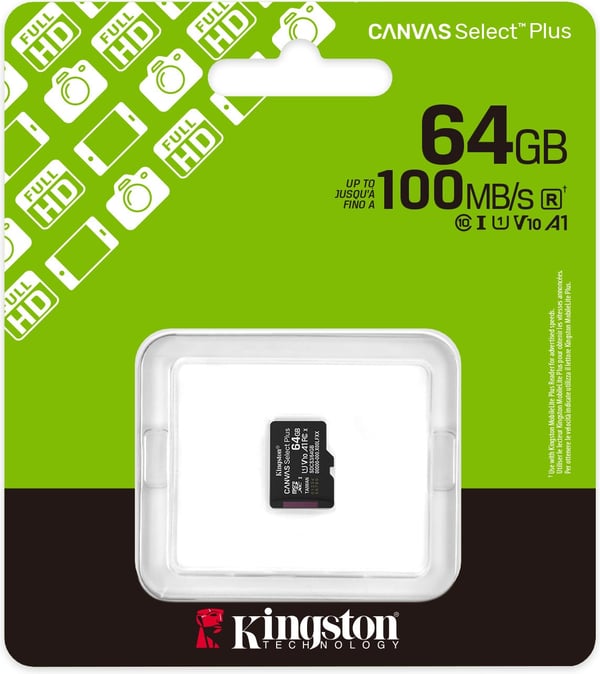 Kingston 64 GB Canvas Select Plus Gen3 UHS-I microSD-minneskort