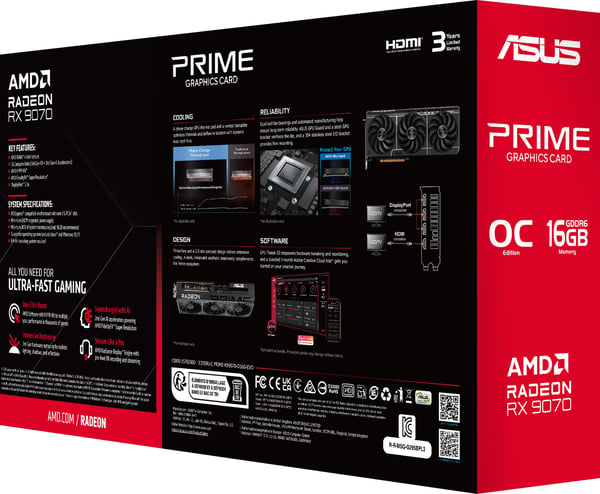 ASUS Prime Radeon™ RX 9070 16 GB EVO OC Edition grafikkort